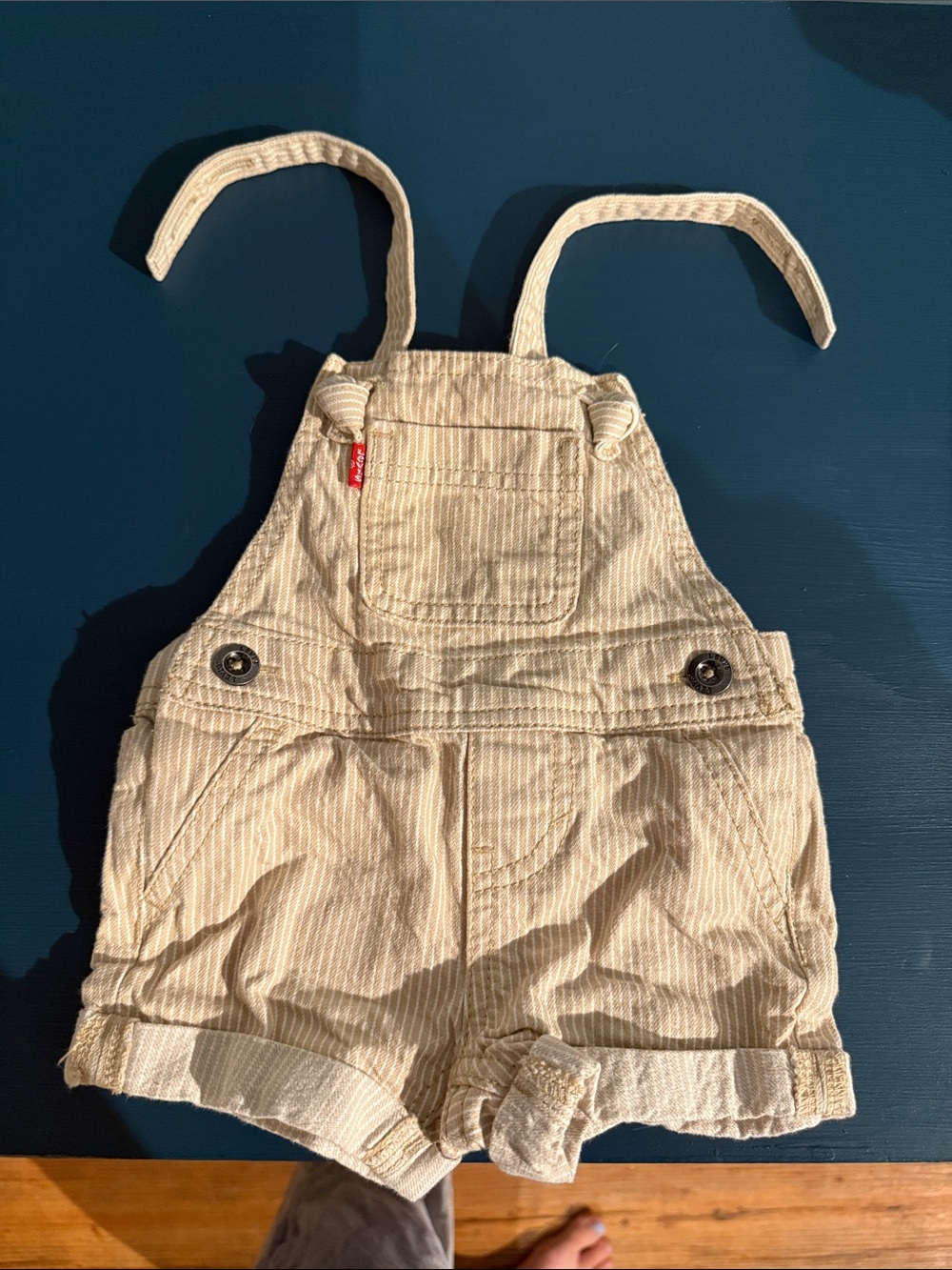 Levi's Cream and White Striped Kids' Short Overalls